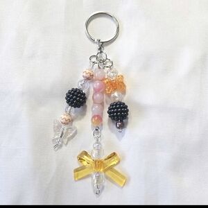 Cute Colorful Pastel Orange Beaded Phone, ID Badge, Keychain , Purse Charm
